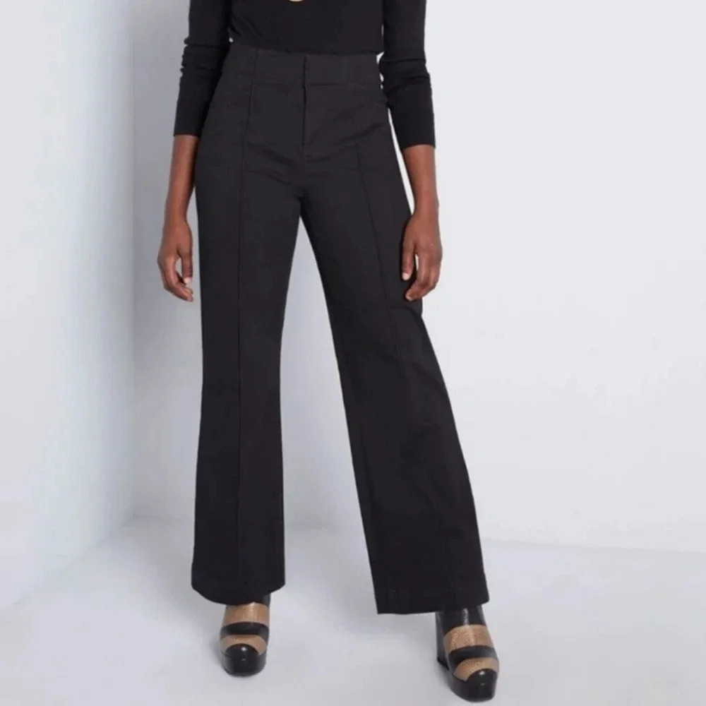 MODCLOTH "The Style Is Yours" Wide Leg Trousers front seam Pants Black Size 10